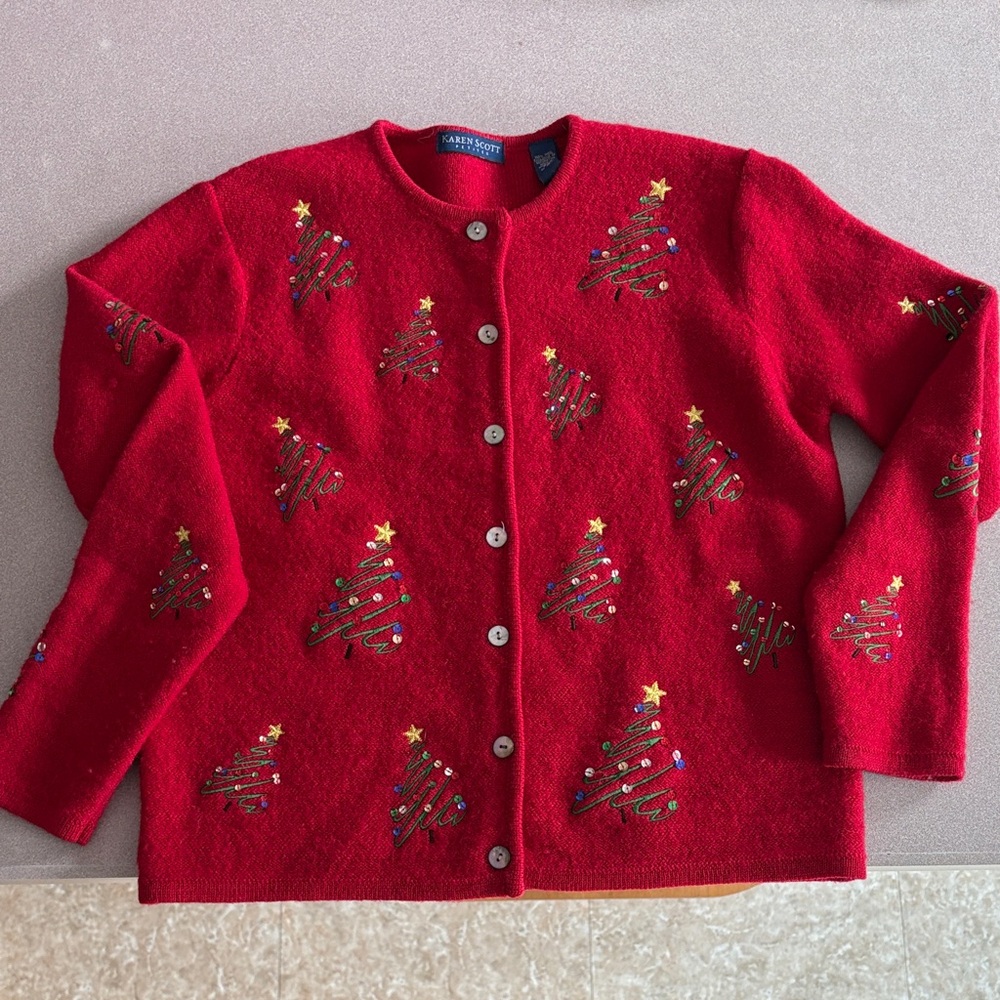 Karen Scott Red Holiday Cardigan